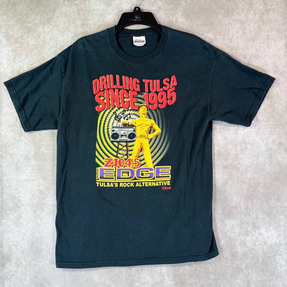 VTG 90s Z104.5 The Edge Tulsa Rock Alternative Radio Promo T-shirt Black Large